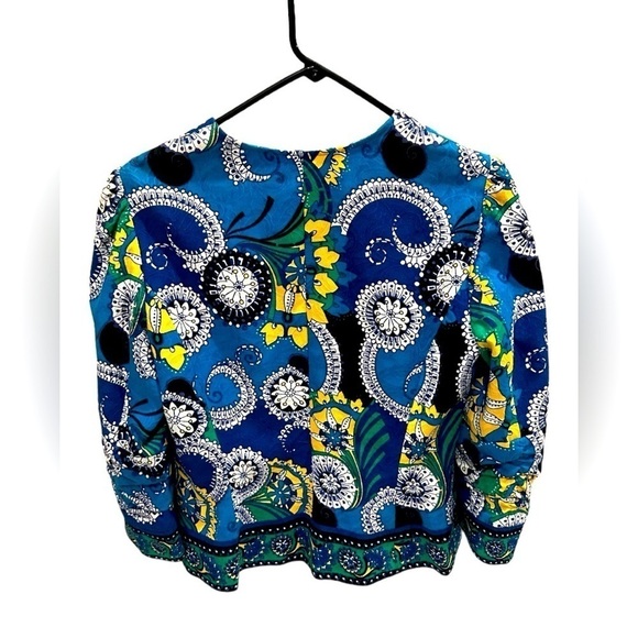 Peck & Peck Multi Colored Paisley Print Blue Jacket Zip Up Size 8 - Picture 2 of 3